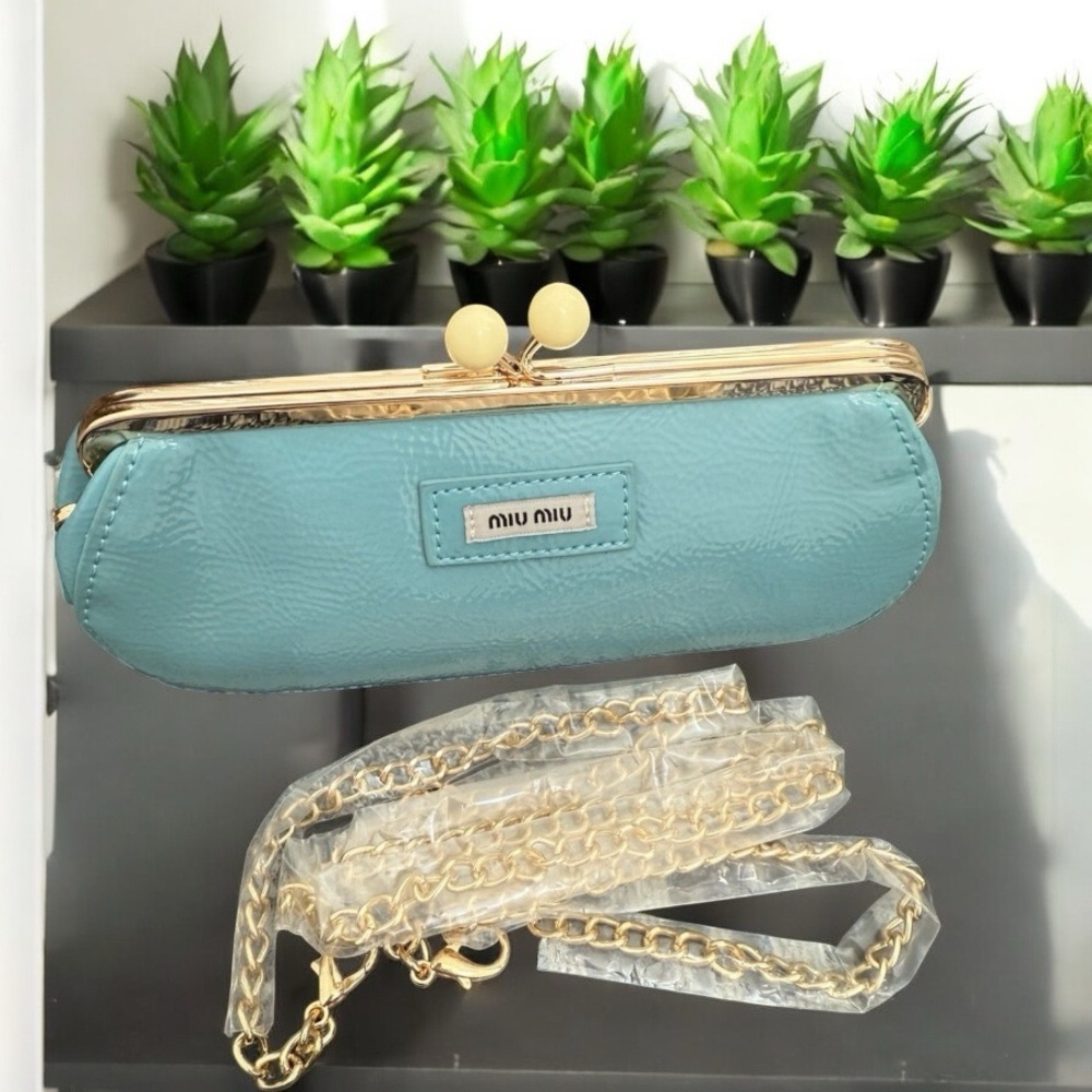 New w/ Box Miu Miu VIP Crossbody Clutch in Tiffany Blue with Gold Hardwa… - Picture 8 of 10